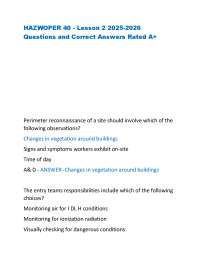 HAZWOPER 40 - Lesson 2 2025-2026 Questions and Correct Answers Rated A+