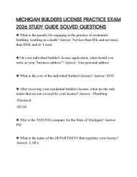 MICHIGAN BUILDERS LICENSE PRACTICE EXAM 2026 STUDY GUIDE SOLVED QUESTIONS