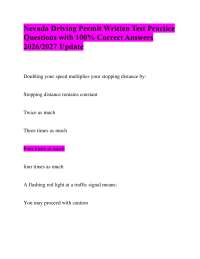 Nevada Driving Permit Written Test Practice Questions with 100% Correct Answers 2026/2027