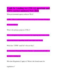 Truth In Lending Act (TILA)| questions and 100% correct answers| New 2026