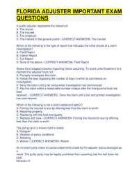 FLORIDA ADJUSTER IMPORTANT EXAM QUESTIONS