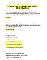 FLORIDA DENTAL LAWS AND RULES QUIZ REVISION