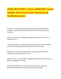 ECON 201 EXAM 1 Terms 2026/2027 Latest Update with Actual Exam Questions & Verified Answer