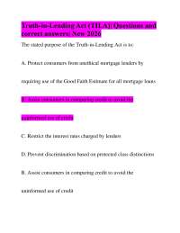 Truth-in-Lending Act (TILA)| Questions and correct answers| New 2026