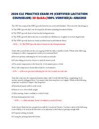 2026 CLC PRACTICE EXAM #9 (CERTIFIED LACTATION COUNSELOR) 50 Qs&As|100% VERIFIED|A+GRADED