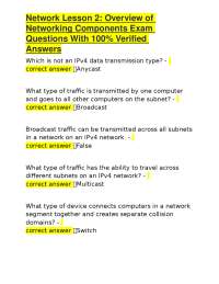 Network Lesson 2: Overview of Networking Components Exam Questions With 100% Verified Answ