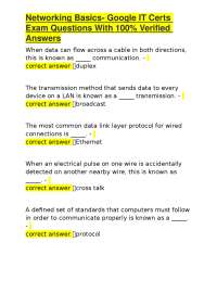Networking Basics- Google IT Certs Exam Questions With 100% Verified Answers