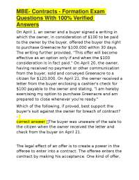 MBE- Contracts - Formation Exam Questions With 100% Verified Answers