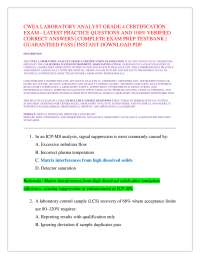CWEA LABORATORY ANALYST GRADE 4 CERTIFICATION EXAM - LATEST PRACTICE QUESTIONS AND 100% V