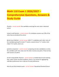 Math 110 Exam 1 2026/2027 – Comprehensive Questions, Answers & Study Guide