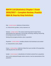 MATH 110 (Statistics) Chapter 1 Exam 2026/2027 – Complete Review, Practice Q&A & Step-by-