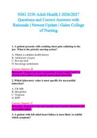 NSG 3250 Adult Health I 2026/2027 Questions and Correct Answers with Rationale | Newest