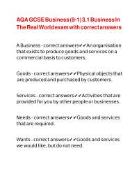 AQA GCSE Business (9-1) 3.1 Business In The Real World exam with correct answers