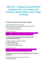 NSG 3210 – Wellness Nursing 2026/2027 Questions and Correct Answers with Rationale | New