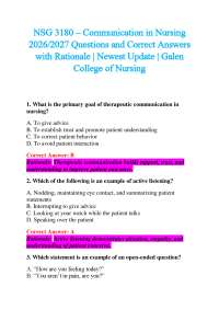 NSG 3180 Exam 1,2,3,4– Communication in Nursing 2026/2027 Questions and Correct Answers