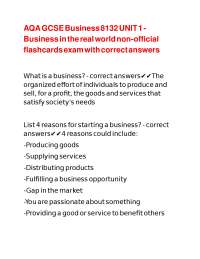 AQA GCSE Business 8132 UNIT 1 - Business in the real world non-official flashcards exam wi