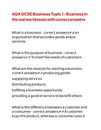 AQA GCSE Business Topic 1 - Business in the real world exam with correct answers