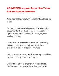 AQA GCSE Business - Paper 1 Key Terms exam with correct answers