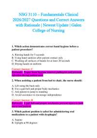 NSG 3110 – Fundamentals Clinical 2026/2027 Questions and Correct Answers with Rationale