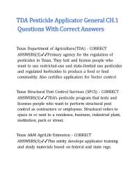 TDA Pesticide Applicator General CH.1 Questions With Correct Answers
