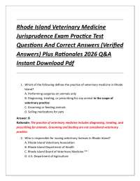 Rhode Island Veterinary Medicine Jurisprudence Exam Practice Test Questions And Correct