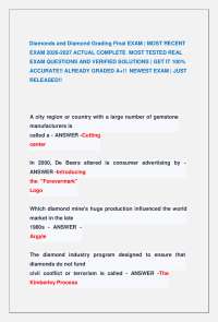 Diamonds and Diamond Grading Final EXAM | MOST RECENT EXAM 2026-2027 ACTUAL COMPLETE MOS