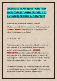 WGU D169 EXAM QUESTIONS AND 100% CORRECT ANSWERS(VERIFIED ANSWERS) GRADED A+ 2026/2027