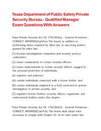 Texas Department of Public Safety Private Security Bureau - Qualified Manager Exam Questio