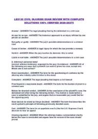 LEX130 CIVIL INJURIES EXAM REVIEW WITH COMPLETE SOLUTIONS 100% VERIFIED 2026-2027!!