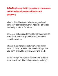 AQA Business Unit 1 questions - business in the real world exam with correct answers