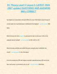 DC Theory Level 3: Lesson 5 {LATEST 2026 -2027 update} QUESTIONS AND ANSWERS 100% CORRECT