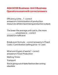 AQA GCSE Business - Unit 3 Business Operations exam with correct answers