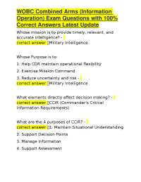 WOBC Combined Arms (Information Operation) Exam Questions with 100% Correct Answers Latest