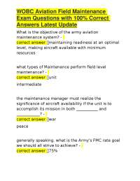 WOBC Aviation Field Maintenance Exam Questions with 100% Correct Answers Latest Update