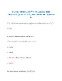 OMVIC AUTOMOTIVE EXAM 2026-2027 VERIFIED QUESTIONS AND ANSWERS GRADED A+