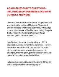AQA BUSINESS UNIT 2 QUESTIONS - INFLUENCES ON BUSINESS EXAM WITH CORRECT ANSWERS
