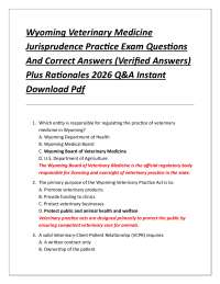 Wyoming Veterinary Medicine Jurisprudence Practice Exam Questions And Correct Answers (V