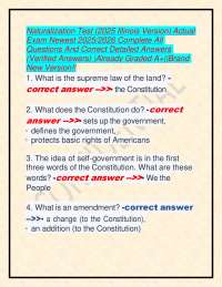 Naturalization Test (2025 Illinois Version) Actual Exam Newest 2025/2026 Complete All Qu
