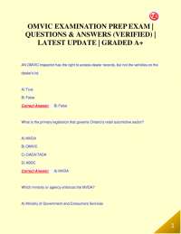 OMVIC EXAMINATION PREP EXAM | QUESTIONS & ANSWERS (VERIFIED) | LATEST UPDATE | GRADED A+