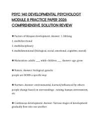 PSYC 140 DEVELOPMENTAL PSYCHOLOGY MODULE 8 PRACTICE PAPER 2026 COMPREHENSIVE SOLUTION REVI