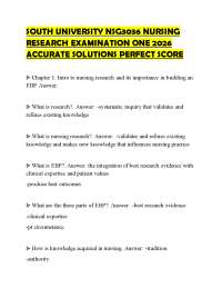 SOUTH UNIVERSITY NSG3036 NURSING RESEARCH EXAMINATION ONE 2026 ACCURATE SOLUTIONS PERFECT