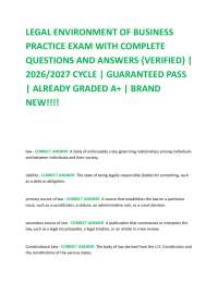 LEGAL ENVIRONMENT OF BUSINESS PRACTICE EXAM WITH COMPLETE QUESTIONS AND ANSWERS {VERIFIE