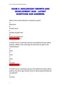 EXAM 5- ADOLESCENT GROWTH AND DEVELOPMENT 2026 - LATEST QUESTIONS AND ANSWERS.
