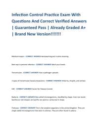 Infection Control Practice Exam With Questions And Correct Verified Answers | Guaranteed