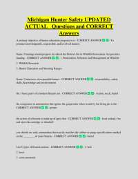 Michigan Hunter Safety UPDATED ACTUAL Questions and CORRECT Answers