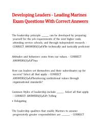 Developing Leaders - Leading Marines Exam Questions With Correct Answers