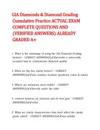 GIA Diamonds & Diamond Grading Cumulative Practice ACTUAL EXAM COMPLETE QUESTIONS AND (VER