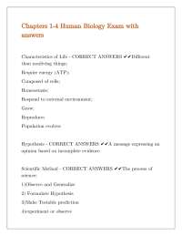 Chapters 1-4 Human Biology Exam with answers.