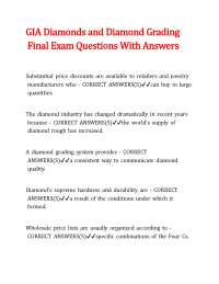 GIA Diamonds and Diamond Grading Final Exam Questions With Answers