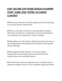 D487 SECURE SOFTWARE DESIGN EXAMPREP STUDY GUIDE 2026 TESTED ACCURATE CONTENT
